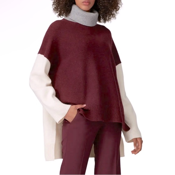 $795 Co 100% Wool Color Block Asymmetric Turtleneck Sweater - Picture 1 of 11